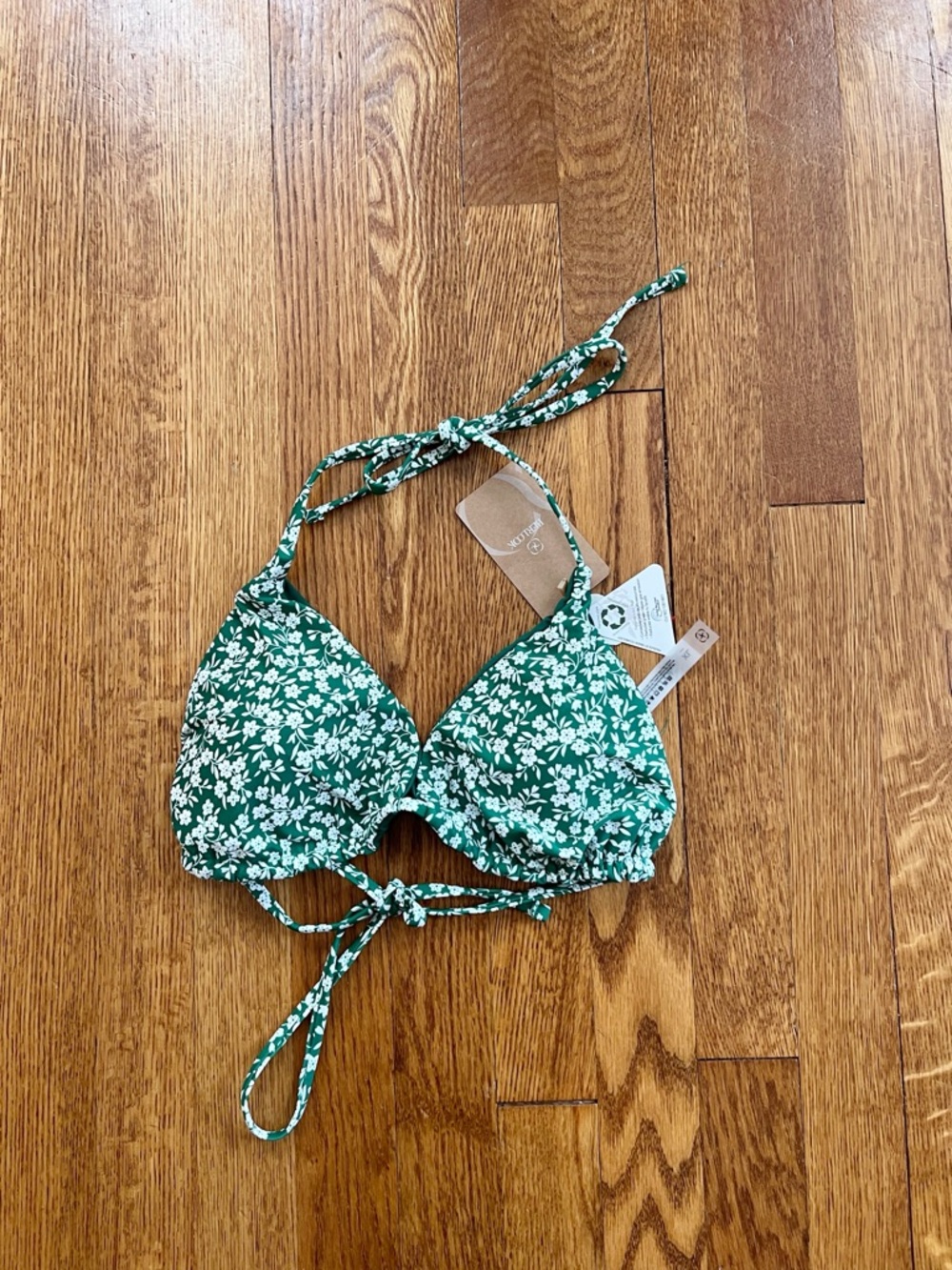 Berlook Green White Floral Triangle Halter Bikini Top Size XL NEW